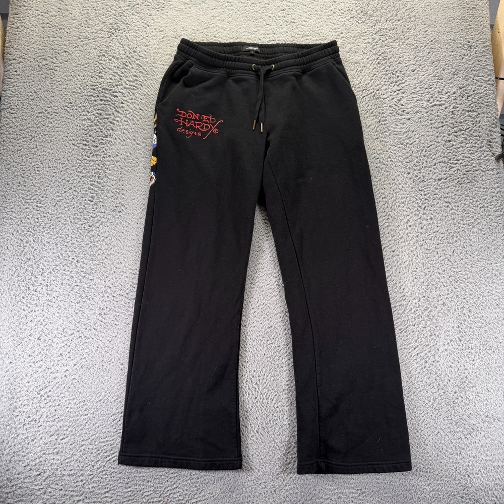 Ed Hardy Sweatpants Womens L Black Cotton Straight Jogging Skull Gothic Punk